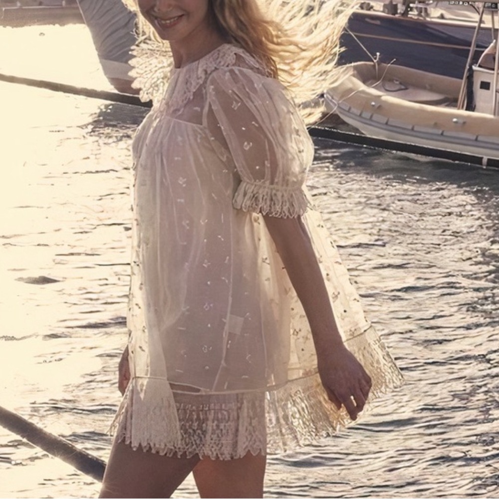Doen Off-White Embroidered Clarice Silk Dress